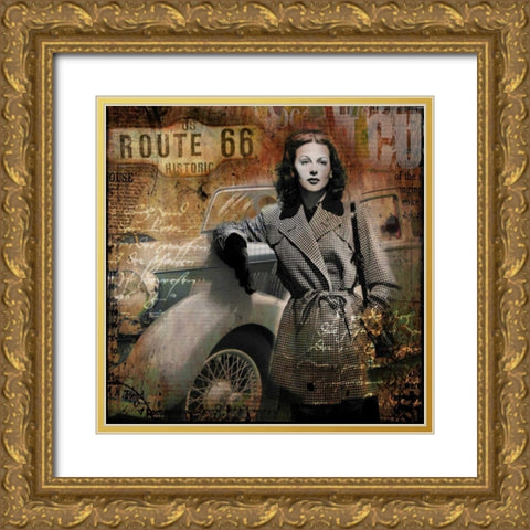 Route 66 Gold Ornate Wood Framed Art Print with Double Matting by Baker, Micha