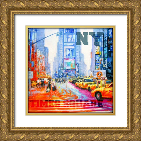 NY  Times Square Gold Ornate Wood Framed Art Print with Double Matting by Luc