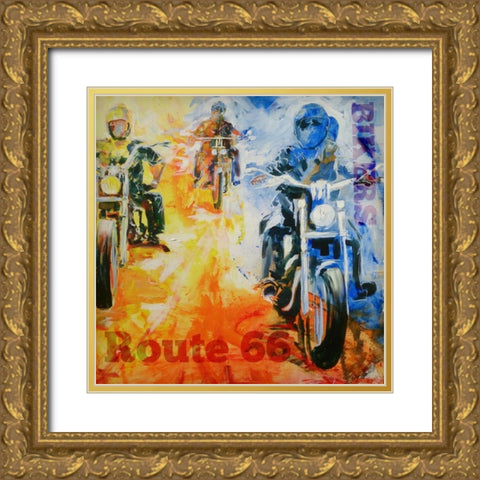 Route 66 Gold Ornate Wood Framed Art Print with Double Matting by Luc