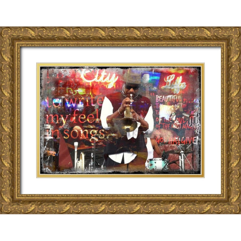 Jazz Gold Ornate Wood Framed Art Print with Double Matting by Baker, Micha