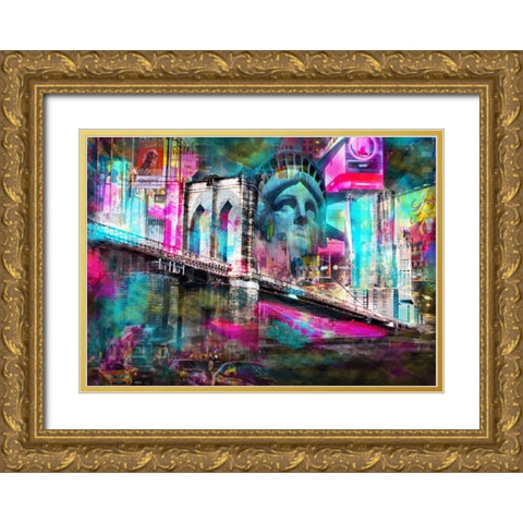 NY liberty Gold Ornate Wood Framed Art Print with Double Matting by de Haas, Mascha