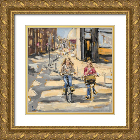 Kids on bikes Gold Ornate Wood Framed Art Print with Double Matting by Laceur, Nicole