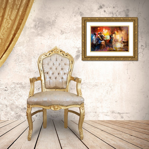 At the bar Gold Ornate Wood Framed Art Print with Double Matting by Haenraets, Willem