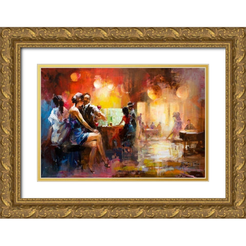 At the bar Gold Ornate Wood Framed Art Print with Double Matting by Haenraets, Willem