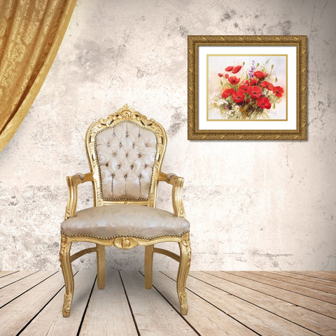 Flower composition III Gold Ornate Wood Framed Art Print with Double Matting by Heigl, Franz