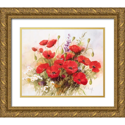 Flower composition III Gold Ornate Wood Framed Art Print with Double Matting by Heigl, Franz