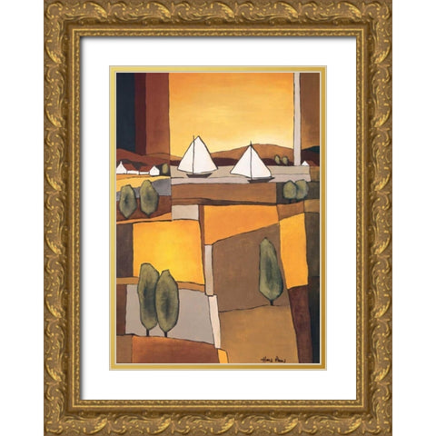 Two Boats I Gold Ornate Wood Framed Art Print with Double Matting by Paus, Hans