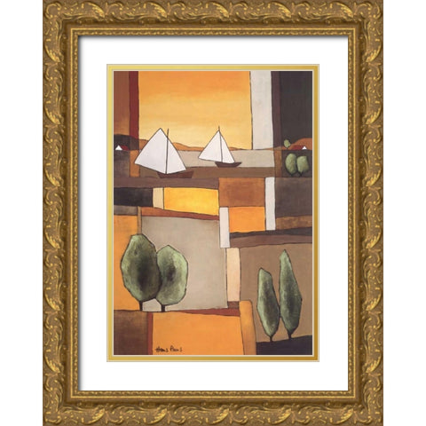 Two Boats II Gold Ornate Wood Framed Art Print with Double Matting by Paus, Hans