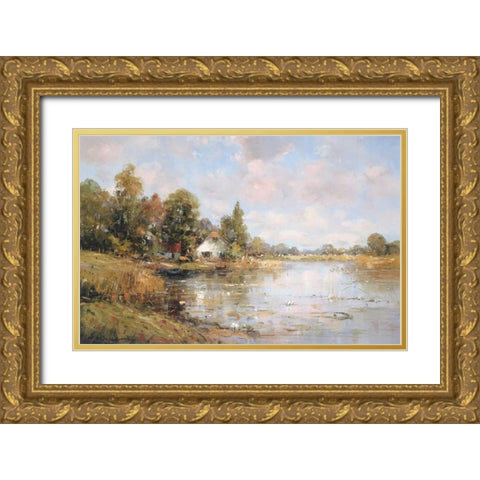 Aan de Waterkant IV Gold Ornate Wood Framed Art Print with Double Matting by De Haan, Rob