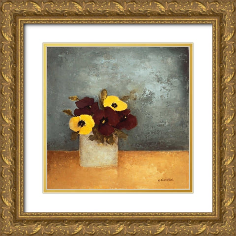Pansies I Gold Ornate Wood Framed Art Print with Double Matting by Vaskebova, Anouska
