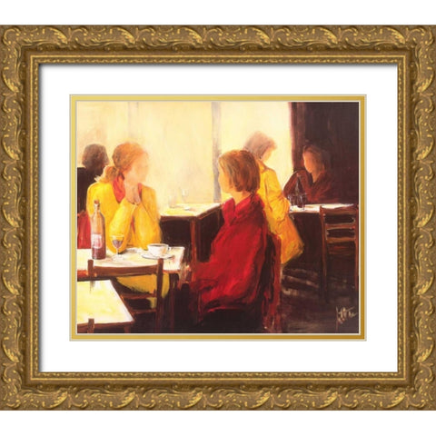 A good conversation I Gold Ornate Wood Framed Art Print with Double Matting by Roseboom, Jettie