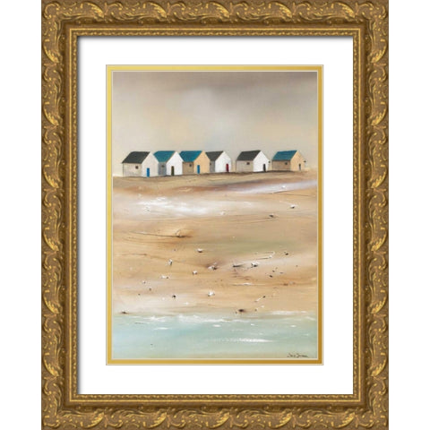 Beach cabins III Gold Ornate Wood Framed Art Print with Double Matting by Jauneau, Jean