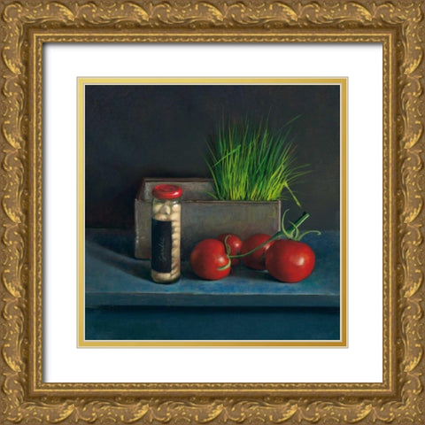 Still Live with Tomato Gold Ornate Wood Framed Art Print with Double Matting by van Riswick, Jos