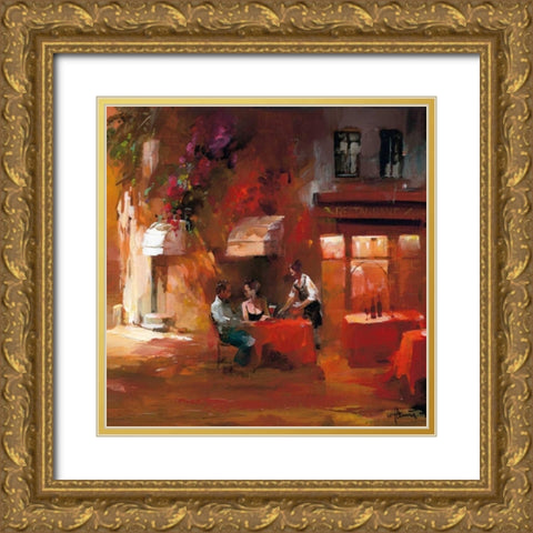 Dinner for two III Gold Ornate Wood Framed Art Print with Double Matting by Haenraets, Willem