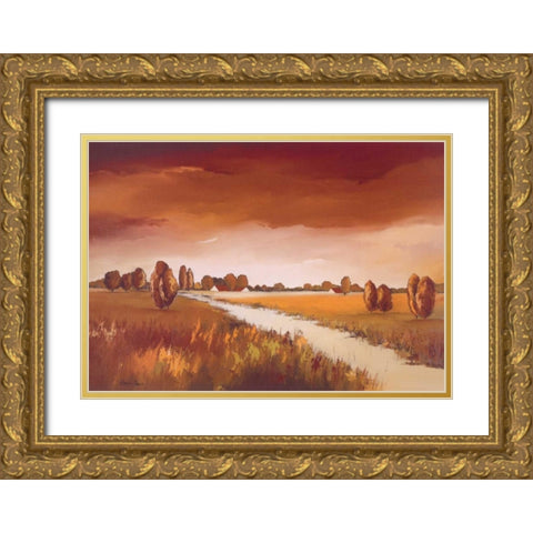 Down the river II Gold Ornate Wood Framed Art Print with Double Matting by Paus, Hans