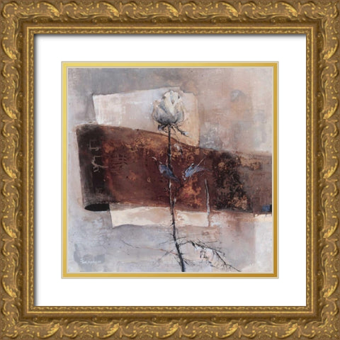 One Rose Gold Ornate Wood Framed Art Print with Double Matting by Vriesendorp, Heleen