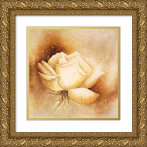 White rose I Gold Ornate Wood Framed Art Print with Double Matting by Jansma, Betty