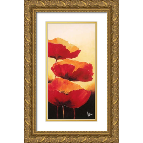 Three red popppies I Gold Ornate Wood Framed Art Print with Double Matting by Roseboom, Jettie