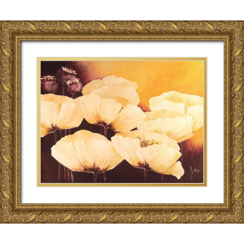 Yellow Poppies I Gold Ornate Wood Framed Art Print with Double Matting by Roseboom, Jettie
