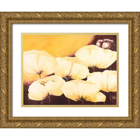 Yellow Poppies II Gold Ornate Wood Framed Art Print with Double Matting by Roseboom, Jettie