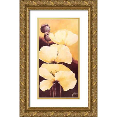 Yellow Poppies III Gold Ornate Wood Framed Art Print with Double Matting by Roseboom, Jettie