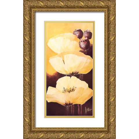 Yellow Poppies IV Gold Ornate Wood Framed Art Print with Double Matting by Roseboom, Jettie