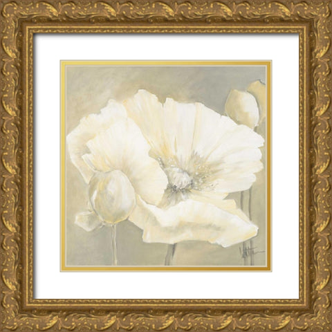 Poppy in white II Gold Ornate Wood Framed Art Print with Double Matting by Roseboom, Jettie