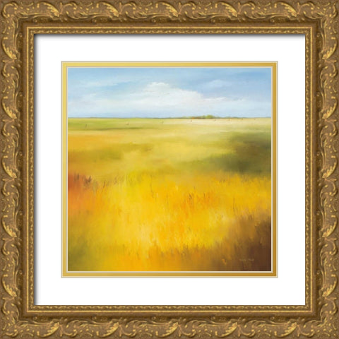 Yellow field I Gold Ornate Wood Framed Art Print with Double Matting by Paus, Hans