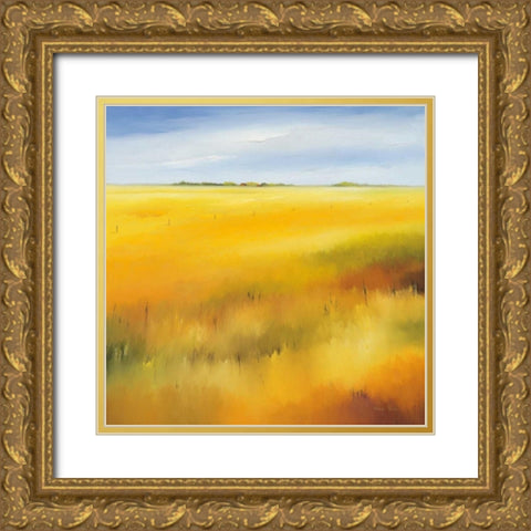 Yellow field II Gold Ornate Wood Framed Art Print with Double Matting by Paus, Hans