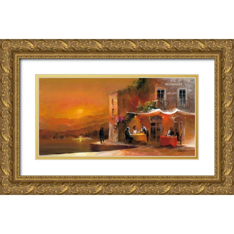 Dinner for two I Gold Ornate Wood Framed Art Print with Double Matting by Haenraets, Willem