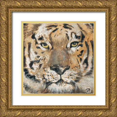 Tiger Gold Ornate Wood Framed Art Print with Double Matting by Volynets, Yuliya