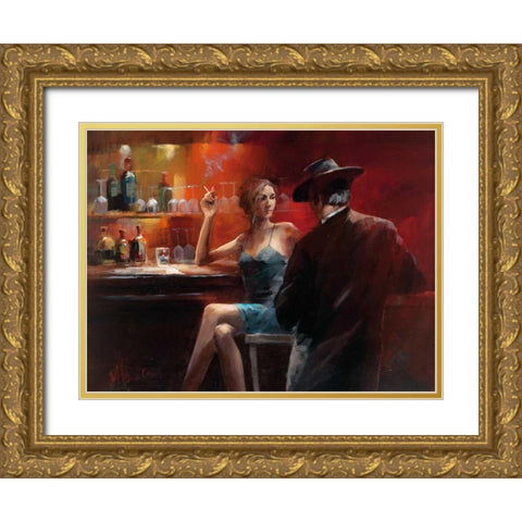 Evening in the Bar II Gold Ornate Wood Framed Art Print with Double Matting by Haenraets, Willem