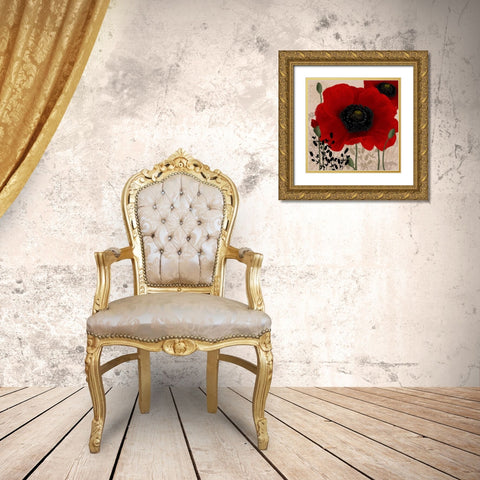Red poppies I Gold Ornate Wood Framed Art Print with Double Matting by Linda, Wood