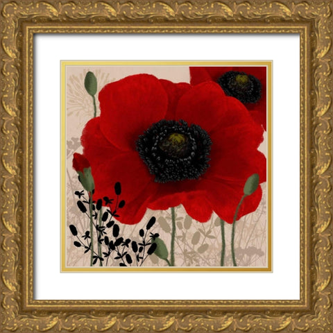 Red poppies I Gold Ornate Wood Framed Art Print with Double Matting by Linda, Wood