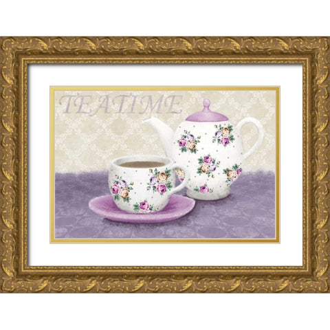 Teatime Gold Ornate Wood Framed Art Print with Double Matting by Linda, Wood