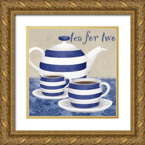 Tea for two Gold Ornate Wood Framed Art Print with Double Matting by Linda, Wood
