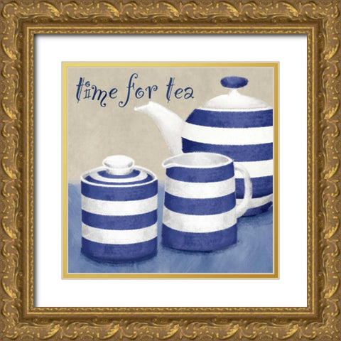 Time for tea Gold Ornate Wood Framed Art Print with Double Matting by Linda, Wood