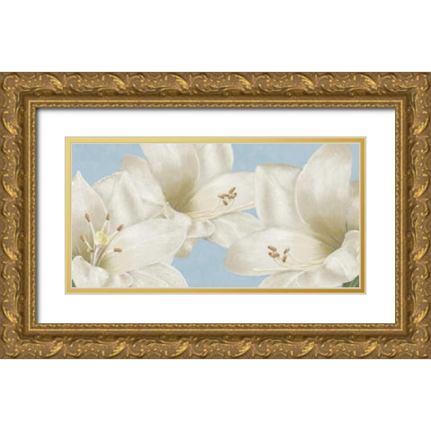 White Amaryllis III Gold Ornate Wood Framed Art Print with Double Matting by Linda, Wood