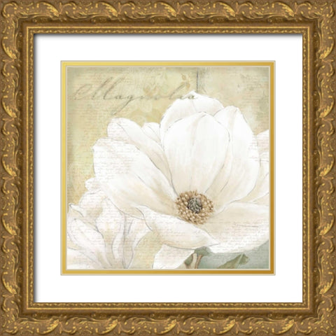 Aqua Magnolia I Gold Ornate Wood Framed Art Print with Double Matting by Linda, Wood