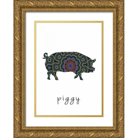 Piggy II Gold Ornate Wood Framed Art Print with Double Matting by Waltz, Anne