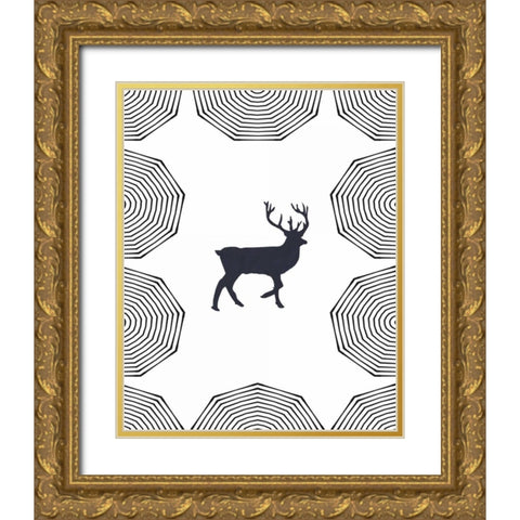 Dancing Deer I Gold Ornate Wood Framed Art Print with Double Matting by Waltz, Anne
