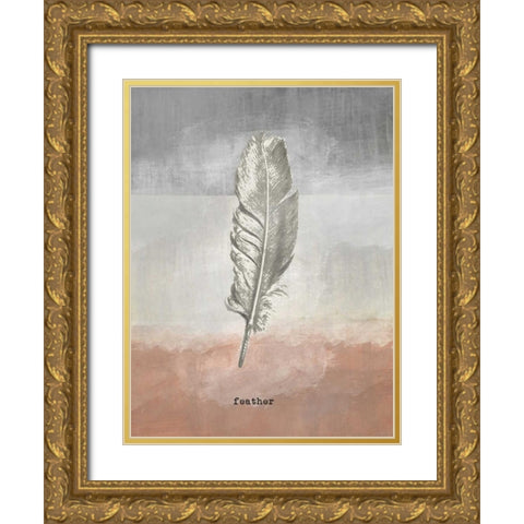 Feather III Gold Ornate Wood Framed Art Print with Double Matting by Waltz, Anne