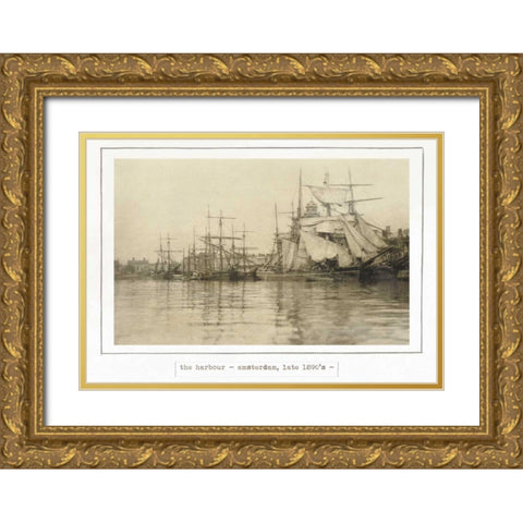 Amsterdam harbour 1890 Gold Ornate Wood Framed Art Print with Double Matting by Waltz, Anne