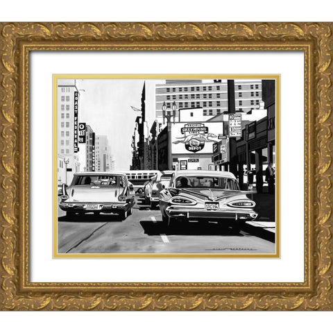 Greyhound Depot Gold Ornate Wood Framed Art Print with Double Matting by Bertrand, Alain