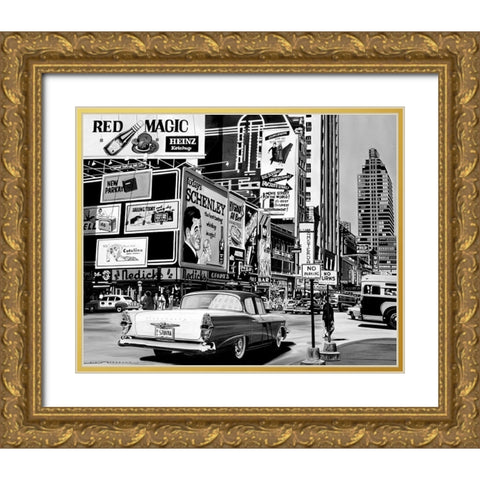 Advertising in the City Gold Ornate Wood Framed Art Print with Double Matting by Bertrand, Alain