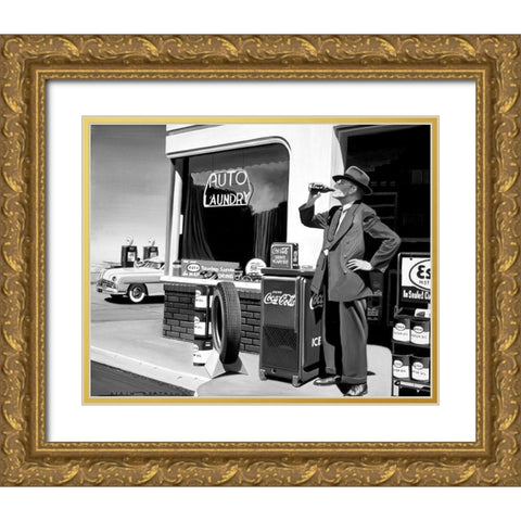 Auto Laundry Gold Ornate Wood Framed Art Print with Double Matting by Bertrand, Alain