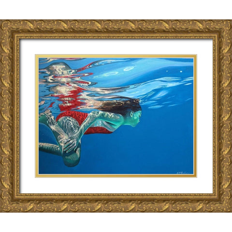 Swimmer dissolving Gold Ornate Wood Framed Art Print with Double Matting by Pruchnow, Brigitte Yoshiko
