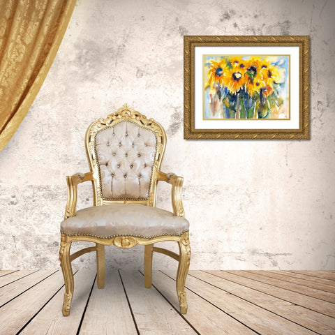 Sonnenblumen Gold Ornate Wood Framed Art Print with Double Matting by Ohland, Christa