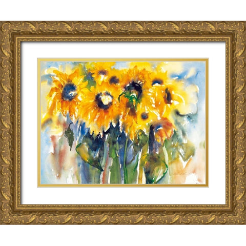 Sonnenblumen Gold Ornate Wood Framed Art Print with Double Matting by Ohland, Christa