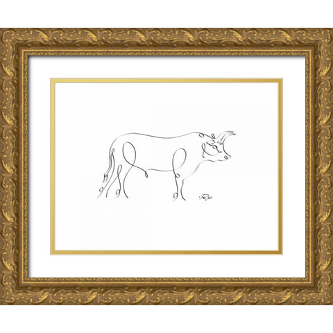 Bull Gold Ornate Wood Framed Art Print with Double Matting by Mahdavi, Gholam Reza